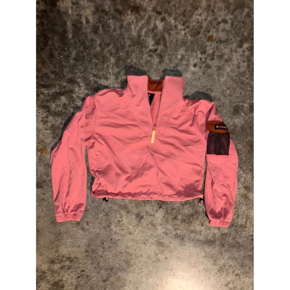 Columbia Painted Peak Sweatshirt Womens XS Pink Cropped Fleece Drawcord Hem